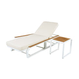 2pcs 5-Position Adjustable Patio Chaise Lounge Set with Side Table, Cushion&Water-Resistant Frame, Outdoor Reclining Lounger Daybed, White
