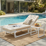 2pcs 5-Position Adjustable Patio Chaise Lounge Set with Side Table, Cushion&Water-Resistant Frame, Outdoor Reclining Lounger Daybed, White