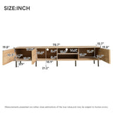 78" Modern TV Stand Console, Mid-Century Media Entertainment Center, Vertical Groove Cabinet Doors & Iron Legs, Natural