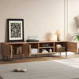 78" Modern TV Stand Console, Mid-Century Media Entertainment Center, Vertical Groove Cabinet Doors & Iron Legs, Natural