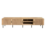 78" Modern TV Stand Console, Mid-Century Media Entertainment Center, Vertical Groove Cabinet Doors & Iron Legs, Natural