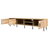 78" Modern TV Stand Console, Mid-Century Media Entertainment Center, Vertical Groove Cabinet Doors & Iron Legs, Natural