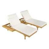 Set of 2 Outdoor Chaise Lounge with 5-Position Adjustable Back & Water-Resistant Cushion, Patio Reclining Lounger Set Daybed, Beige