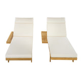 Set of 2 Outdoor Chaise Lounge with 5-Position Adjustable Back & Water-Resistant Cushion, Patio Reclining Lounger Set Daybed, Beige