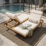 Set of 2 Outdoor Chaise Lounge with 5-Position Adjustable Back & Water-Resistant Cushion, Patio Reclining Lounger Set Daybed, Beige