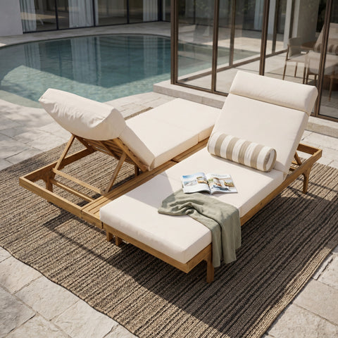 Set of 2 Outdoor Chaise Lounge with 5-Position Adjustable Back & Water-Resistant Cushion, Patio Reclining Lounger Set Daybed, Beige