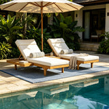 Set of 2 Outdoor Chaise Lounge with 5-Position Adjustable Back & Water-Resistant Cushion, Patio Reclining Lounger Set Daybed, Beige