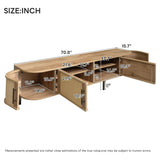 70" Modern TV Stand Console, Boho Media Entertainment Center with Woven PE Rattan Doors for TVs up to 80", Natural