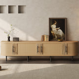 70" Modern TV Stand Console, Boho Media Entertainment Center with Woven PE Rattan Doors for TVs up to 80", Natural