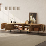 70" Modern TV Stand Console, Boho Media Entertainment Center with Woven PE Rattan Doors for TVs up to 80", Natural