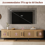 70" Modern TV Stand Console, Boho Media Entertainment Center with Woven PE Rattan Doors for TVs up to 80", Natural