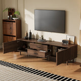 70" Modern TV Stand Console, Mid-Century Media Entertainment Center with Slatted Cabinet Doors & Pine Legs for TVs up to 80", Dark Brown