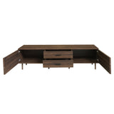 70" Modern TV Stand Console, Mid-Century Media Entertainment Center with Slatted Cabinet Doors & Pine Legs for TVs up to 80", Dark Brown