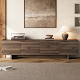 Modern TV Stand Console, Mid-Century Media Entertainment Center with Push-Open Doors & Adjustable Shelves for TVs up to 85", Dark Brown