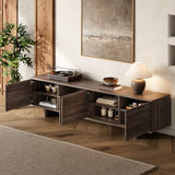 Modern TV Stand Console, Mid-Century Media Entertainment Center with Push-Open Doors & Adjustable Shelves for TVs up to 85", Dark Brown