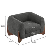 Modern Boucle Upholstered Armchair, Mid-Century Accent Chair Oversized Sofa Chair Club Chair with Unique Birch Wood Legs