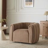 Modern Velvet Swivel Chair Barrel Chair, Mid-Century Club Chair with Vertical Channel Tufting for Living Room