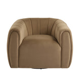 Modern Velvet Swivel Chair Barrel Chair, Mid-Century Club Chair with Vertical Channel Tufting for Living Room