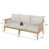 Outdoor Sofa 3-Seater Patio Sofa with Water-repellent Cushion & Weather-Resistant Acacia Wood Frame