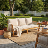 Outdoor Sofa 3-Seater Patio Sofa with Water-repellent Cushion & Weather-Resistant Acacia Wood Frame