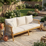Outdoor Sofa 3-Seater Patio Sofa with Water-repellent Cushion & Weather-Resistant Acacia Wood Frame