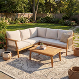 Patio Sectional Sofa Set L-Shaped Outdoor Seating Set Garden Conversation Set Chat Set with Coffee Table & Water-Repellent Cushion