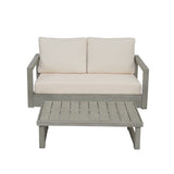 2pcs Patio Conversation Furniture Set, Outdoor Acacia Wood Loveseat & Coffee Table with Water-Resistant Cushions