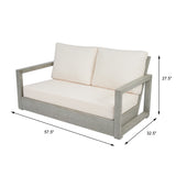 2pcs Patio Conversation Furniture Set, Outdoor Acacia Wood Loveseat & Coffee Table with Water-Resistant Cushions