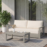 2pcs Patio Conversation Furniture Set, Outdoor Acacia Wood Loveseat & Coffee Table with Water-Resistant Cushions