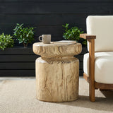 Outdoor End Table MGO Patio Side Table, Faux Wood Grain Accent Table Realistic Tree-Stump Lightweight Plant Stand, Natural