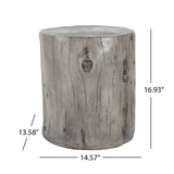 MGO Side Table, Realistic Tree-Stump Outdoor End Table, Lightweight Concrete Plant Stand, Faux Gray Wood Grain Accent Table