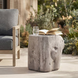 Patio End Table Faux Wood Grain MGO Side Table, Realistic Tree-Stump Outdoor End Table Lightweight Plant Stand, Antique Gray