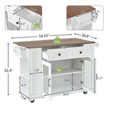 2-Glass Door Rolling Kitchen Island with Foldable Top, Kitchen Cart with Power Outlet, Drawers, Knife Holder, Towel & Spice Rack