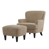 Boucle Upholstered Accent Chair with Ottoman Set, Modern Club Chair Armchair with Birch Wood Legs