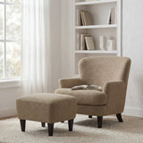 Boucle Upholstered Accent Chair with Ottoman Set, Modern Club Chair Armchair with Birch Wood Legs