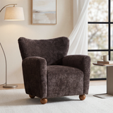 Cozy Wingback Accent Chair, Chenille/Boucle Upholstered Armchair with Round Solid Wood Legs