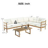 Patio Sectional Sofa Set L-Shaped Outdoor Seating Set Garden Family Conversation Set with Coffee Table & Water-Repellent Cushion