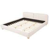 King Size Upholstered Platform Bed Frame Minimalist Low Profile Bed with Soft Padded Headboard, White