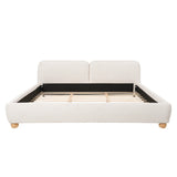King Size Upholstered Platform Bed Frame Minimalist Low Profile Bed with Soft Padded Headboard, White
