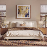 King Size Upholstered Platform Bed Frame Minimalist Low Profile Bed with Soft Padded Headboard, White