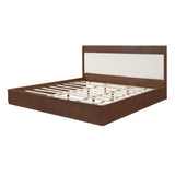 King Size Platform Bed Frame with Upholstered Headboard, Brown