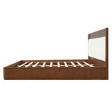 King Size Platform Bed Frame with Upholstered Headboard, Brown