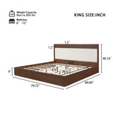 King Size Platform Bed Frame with Upholstered Headboard, Brown