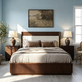 King Size Platform Bed Frame with Upholstered Headboard, Brown
