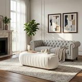 50" Oval Ottoman, Upholstered Entryway Bench with Rubberwood Legs for Bedroom, Living Room