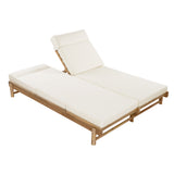 Outdoor Double Chaise Lounge with 3-Position Adjustable Back & Water-Resistant Cushion, Patio Reclining Lounger Daybed Sunbathing Bed,Beige