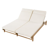 Outdoor Double Chaise Lounge with 3-Position Adjustable Back & Water-Resistant Cushion, Patio Reclining Lounger Daybed Sunbathing Bed,Beige