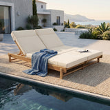 Outdoor Double Chaise Lounge with 3-Position Adjustable Back & Water-Resistant Cushion, Patio Reclining Lounger Daybed Sunbathing Bed,Beige