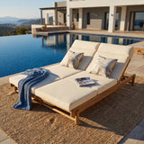 Outdoor Double Chaise Lounge with 3-Position Adjustable Back & Water-Resistant Cushion, Patio Reclining Lounger Daybed Sunbathing Bed,Beige