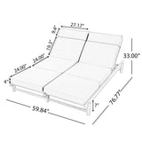 Outdoor Double Chaise Lounge with 3-Position Adjustable Back & Water-Resistant Cushion, Patio Reclining Lounger Daybed Sunbathing Bed,Beige